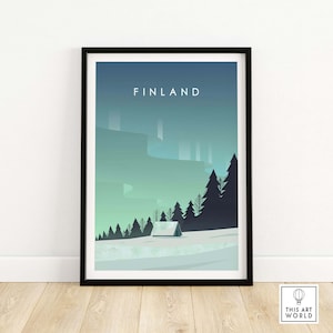 Finland Print Poster | Lapland Wall Art | Finland Travel Poster | Scandinavian Print | Northern Lights Art | Gift Idea