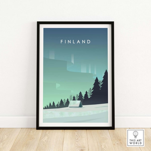 Finnland Print Poster | Lappland Wandkunst | Finnland Reise Poster | Skandinavischer Druck | Nordlichter Kunst | Geschenkidee