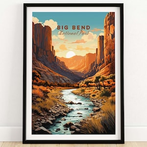 Póster del Parque Nacional Big Bend, impresión artística, impresión de viaje, póster de decoración del hogar, regalo, ilustración digital, obra de arte, regalo de cumpleaños
