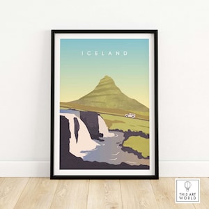 IJsland print reisposter | Reykjavík IJsland kunst aan de muur | Mount Kirkjufell IJsland | IJsland Home Decor cadeau-idee