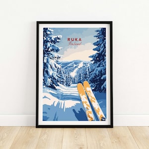 Ruka Travel Print Wall Art Ruka Ski Resort Poster Winter Sport Kunstwerk Abenteuer Wohnkultur Geschenk Kunstliebhaber Ski Kunst Poster