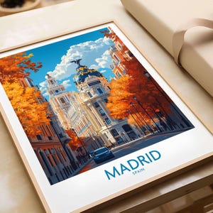 Impresión de arte mural de Madrid, póster de viaje, decoración de pared de Madrid, regalo para amantes del arte de Madrid, ilustración de baobabs de Madrid, regalo artístico de baobabs
