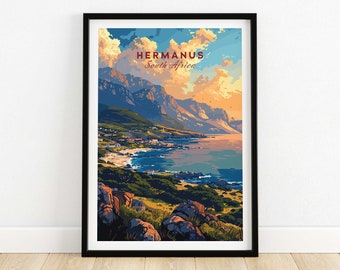 Hermanus Poster South Africa Travel Print Hermanus Wall Art Gift Home Decor | Digital Illustration Artwork | Birthday Present