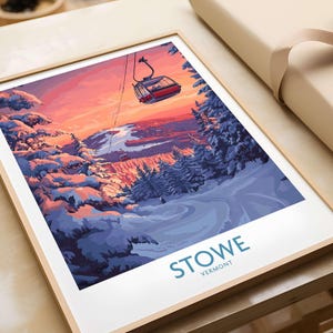Stowe Vermont Ski Poster - Berggondel Kunstdruck, Winterszene
