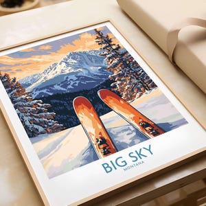 Big Sky Art Print - Skiing Poster Big Sky Resort Montana Wall Art Big Sky Gift Art Lovers Ski Art