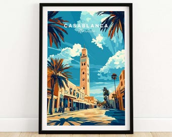 Impresión de Casablanca Impresión de viaje de Casablanca Arte de pared Colgante de pared de Casablanca Decoración del hogar Regalo de Casablanca Amantes del arte Impresión de arte de pared de Marruecos