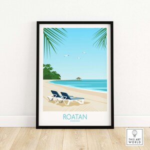 Roatan Honduras Poster | Caribbean Island Wall Art | Tropical Beach Print | Travel Poster Gift