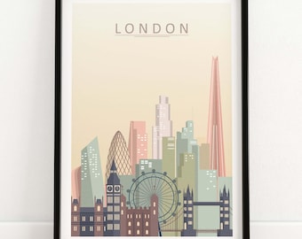 Impressão de Londres | Impressão do horizonte de Londres | Pôster de arte de parede | Impressão da cidade de Londres | Decoração de parede com paisagem urbana de Londres | Presente de Londres | Impressão digital de Londres