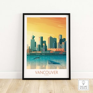 Vancouver kunst aan de muur | Vancouver Bay met walvissen | Cadeau-idee voor Vancouver BC | Vancouver Art