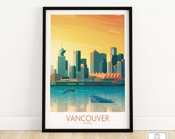 Vancouver Wall Art Print | Vancouver Bay with Whales | Vancouver BC Gift Idea | Vancouver Art