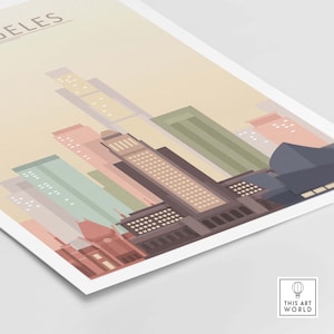 Poster skyline Los Angeles | LA Wall Art Print | Woondecoratie stadsgezicht | Californië ingelijst en ingelijst cadeau-idee