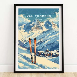 Val Thorens Travel Poster Ski Resort Druck Val Thorens Geschenk Kunst Ski fahren Wohnkultur Ski Wand Kunst Illustration