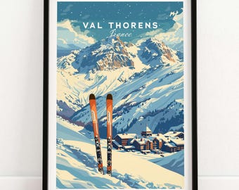 Val Thorens Travel Poster Ski Resort Print Val Thorens Gift Art Skiing Home Decor Ski Wall Art Illustration