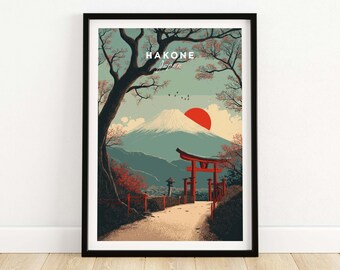 箱根日本ポスター - 富士山鳥居アート - Etsy 日本
