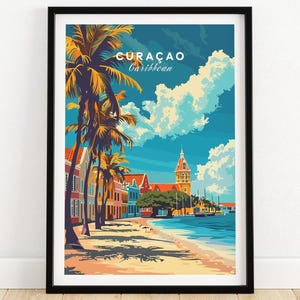 Póster de viaje de Curazao, impresión artística de pared caribeña, regalo vintage de Curazao