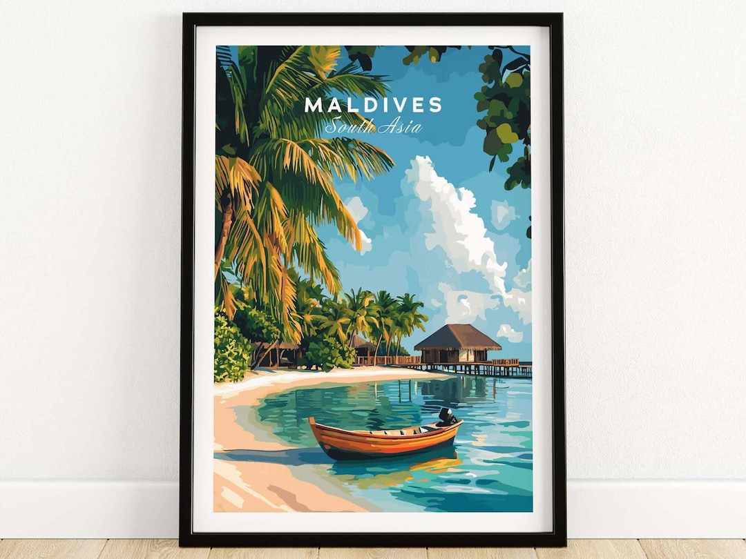 Maldives Travel Print Wall Art Maldives Poster Beach Artwork Travel ...
