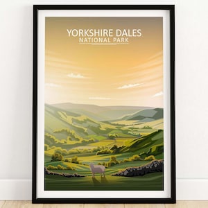 Póster de Yorkshire Dales / Impresión de Parque Nacional / Póster de viaje por el Reino Unido / Arte mural con y sin marco de la campiña inglesa / Decoración del hogar