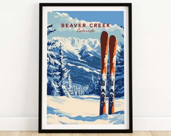 Beaver Creek Colorado Ski Poster, Winter Mountain Art Print, Colorado Skiing Wall Decor, Snowy Landscape Illustration, Gift for Ski Lovers