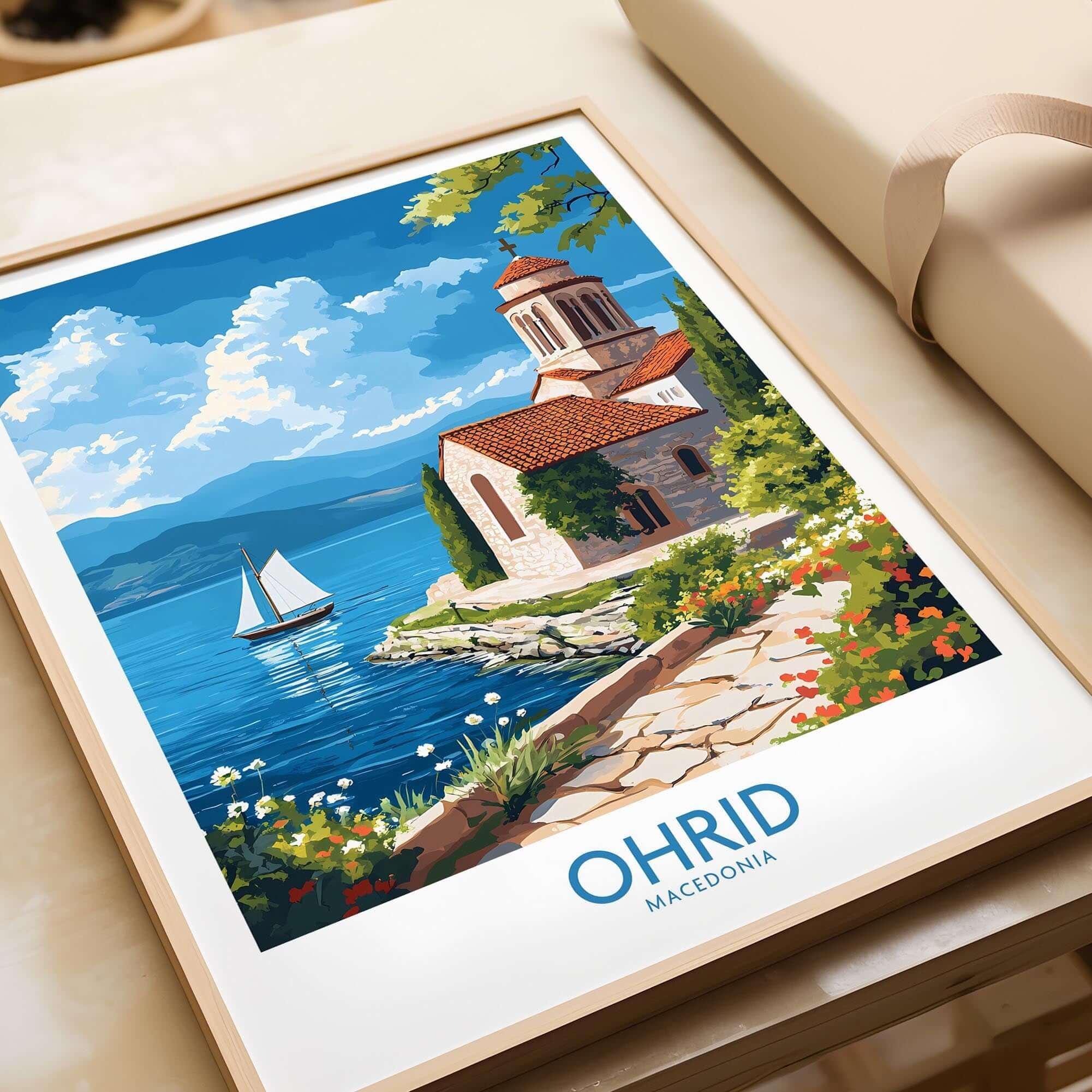 Ohrid Poster Macedonia Ohrid Art Print Travel Print | Home Décor Poster Gift | Digital Illustration Artwork Lake Macedonia