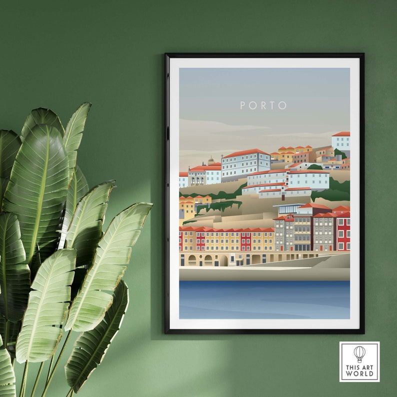May include: A colorful illustration of the city of Porto, Portugal, with the word "PORTO" in white text at the top of the image. The illustration shows a cityscape with buildings, a river, and a bridge.