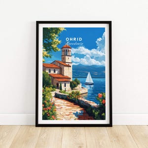 Impresión de viaje de Ohrid Impresión artística de Ohrid Impresión de viaje / Póster de decoración del hogar Regalo del lago Ohrid / Ilustración digital Obra de arte Lago Macedonia