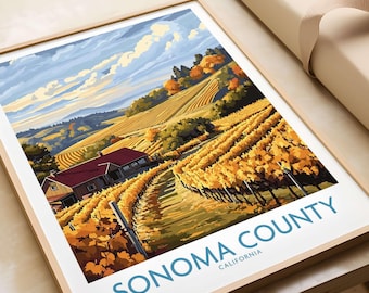 Sonoma Vineyard Farmhouse Poster, Autumn Vineyard Art, Wine Country Artwork Fall Wall Decor, Seasonal Home Print, Nature Inspired Gift