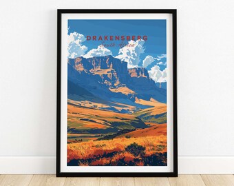 Drakensberg South Africa Poster Art Print Travel Print Home Décor Poster Gift Digital Illustration Artwork