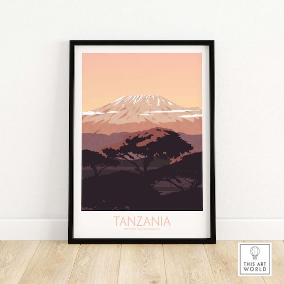 Kilimanjaro Travel Poster, Tanzania Wall Art, Museum Quality Print, Framed Decor, Office Gift, Eco Friendly Matte Paper