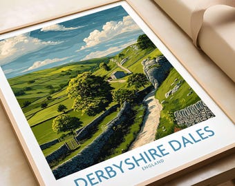 Derbyshire Dales Poster Peak District Wall, Vintage Travel Art, Eco Friendly Print, Rural Decor, Handcrafted Frame, Office Decoration