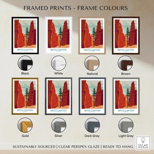 Bryce Canyon National Park art print with eight frame color options, including black, white, natural, brown, gold, silver, dark grey, and light grey.