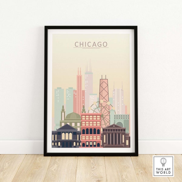 Chicago Skyline Wall Art Poster Print | Illinois City Print | Chicago Cityscape Wall Decor | Chicago Gift | Chicago Digital Print