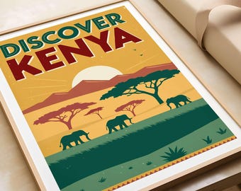 Kenya Travel Print Wall Art Kenya Poster Artwork Travel Home Decor Gift Art Lovers Illustration Poster