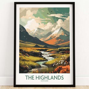 Scottish Highlands Art Print Travel Print | Home Décor Poster Gift | Digital Illustration Artwork