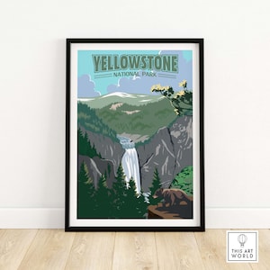 Yellowstone Print | National Park Poster | Yellowstone Vintage Wall Art | Home Decor Print | Wyoming National Park Print | Yellowstone Gift