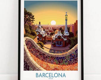 Barcelona Park Guell Poster Reisedruck, Spanische Wandkunst, Barcelona Stadtbild Dekor, Souvenir, Modernes Wohndekor Geschenk