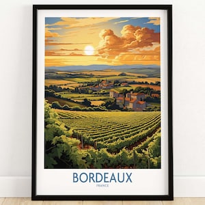 Póster de Burdeos, Francia, póster de viaje, regalo de cumpleaños, regalo de aniversario de bodas, impresión artística de pared de la región vinícola.