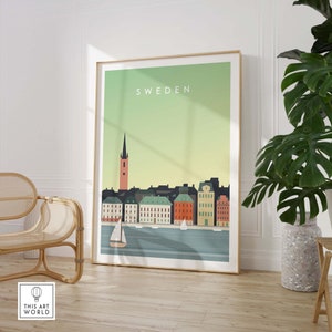 Sweden Travel Poster Wall Art Print | Large Framed Poster Minimalist Design Sweden Gifts Stockholm Wedding Birthday Gift for Her