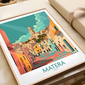 Matera Travel Print Italy Travel Poster Matera Artwork Poster Gift Italy Home Decor Matera Illustration Art Lover Italy Print