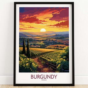 Burgundy France Poster Wall Art Print Travel Print | Home Décor Poster Gift | Digital Illustration Artwork | Birthday Present