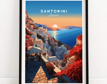 Santorini Poster | Birthday present | Wedding Anniversary Gift | Greece Travel Poster | Santorini Art Print