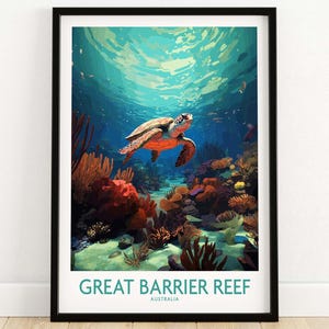 Great Barrier Reef Wall Art with Turtle | Travel Poster Art | Home Décor Artwork | Birthday present | Wedding anniversary gift