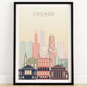 Chicago Skyline Wall Art Poster Print | Illinois City Print | Chicago Cityscape Wall Decor | Chicago Gift | Chicago Digital Print