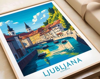 Impresión de Liubliana Eslovenia Impresión artística de Liubliana Impresión de viaje / Decoración del hogar Póster Regalo / Ilustración digital Obra de arte Eslovenia