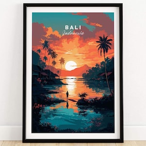 Impressão de paisagem tropical com arte de parede de Bali, decoração vibrante de ilha para sala de estar e quarto, toque boho moderno para casa, pôster de viagem de Bali