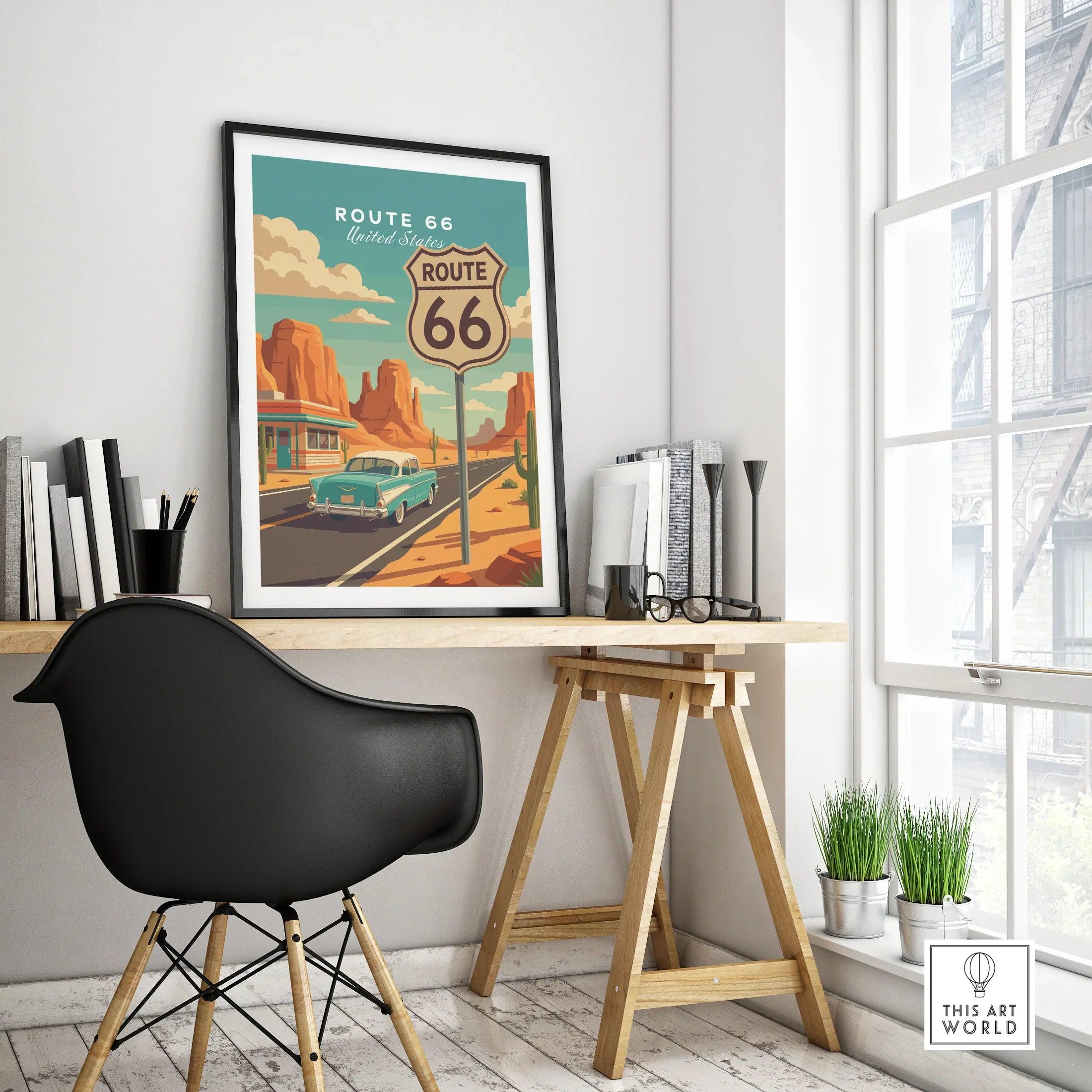 Vintage Route 66 Car Art - Retro Road Trip Wall Decor - Etsy