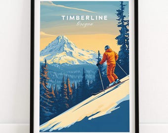 Lámina artística de Timberline Ski, arte de pared para cabaña de esquí de Oregón, decoración del hogar, regalo de esquí, decoración de casa de esquí, lámina para habitación de deportes de invierno, arte de chalet