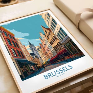 Brussels Belgium Wall Art Print, Belgian City Life Illustration, European Travel Decor, Urban Landscape Poster, Home & Office Gift