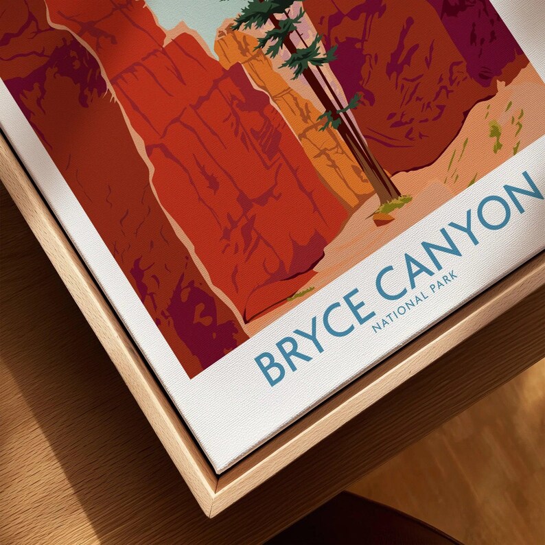 Close-up of Bryce Canyon National Park canvas print in natural wood floating frame.