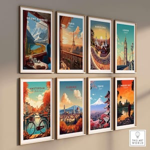 Orient Express Train Print | Vintage Rail Travel Decor showcased with other city travel prints