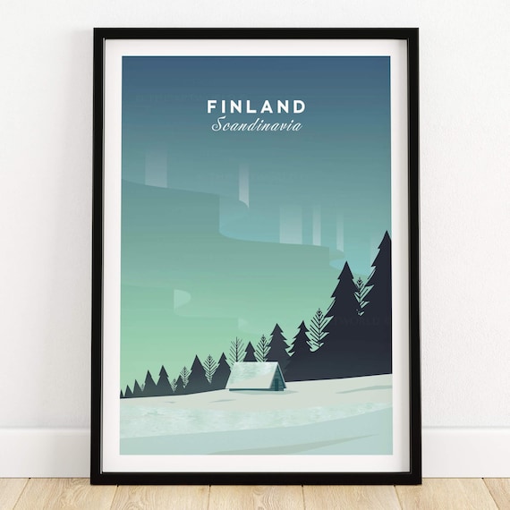 Finland Print Poster | Lapland Wall Art | Finland Travel Poster | Scandinavian Print | Northern Lights Art | Gift Idea